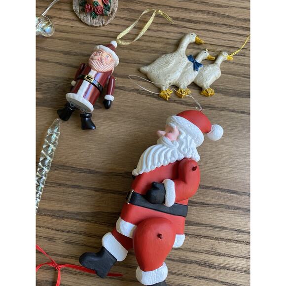 Vintage Christmas Tree Ornament Lot Variety Lot of 11 Wood Glass Needlepoint - Picture 3 of 9